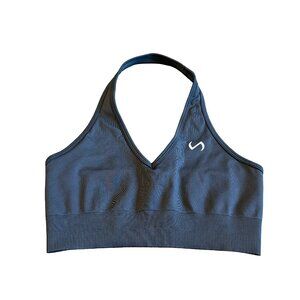 TLF Take Life Further Grey Cosmic Seamless Halter Sports Bra Stretch Size Medium